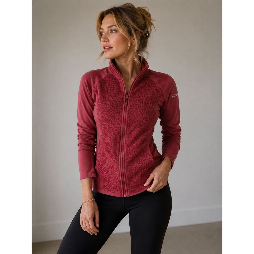 Columbia Womens Small Full Zip Jacket Burgundy Textured Stretch Lightweight